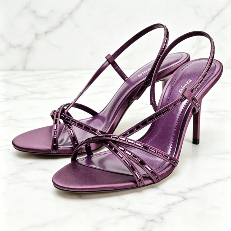 Women'S Shoes Quality - Mor Rhinestone Detaylı Topuklu Sandalet Kadın