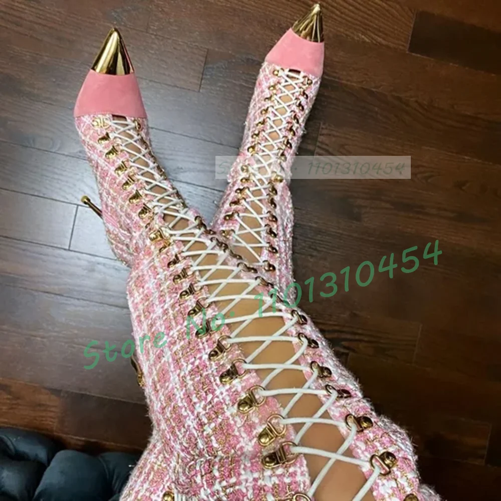 Sock Boot Women - Metal sivri burun kadınlar ile pembe