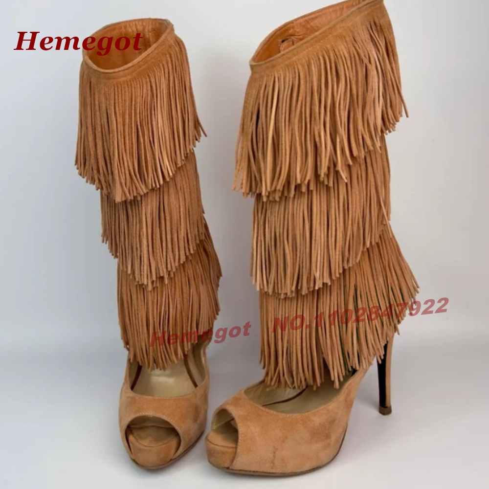 Katmanlı Saçaklı Açık Burunlu  - Knee High Boots Women incelemesi ve fiyatı
