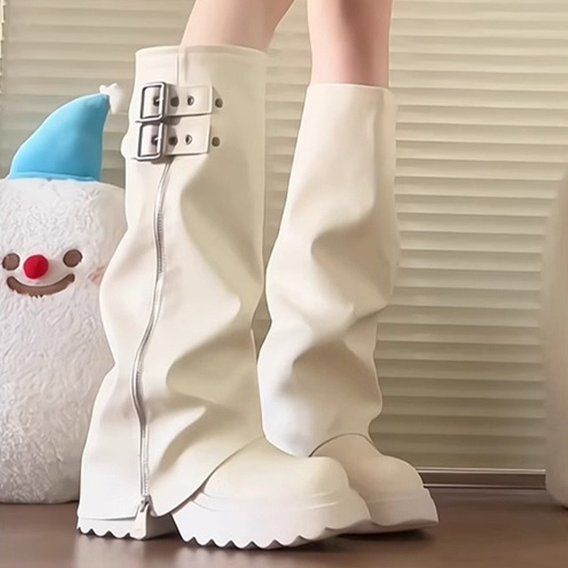Punk Tarzı Ekleme Kalın Alt Ka - Knee High Boots Women incelemesi ve fiyatı
